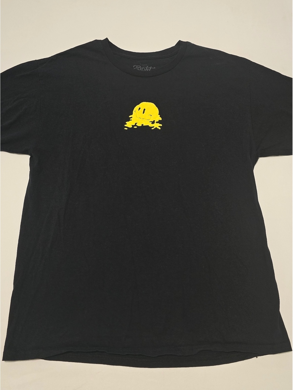 Eighty Eight Brand Black Graphic T-Shirt with Yellow Melting Smiley Face and 'EV